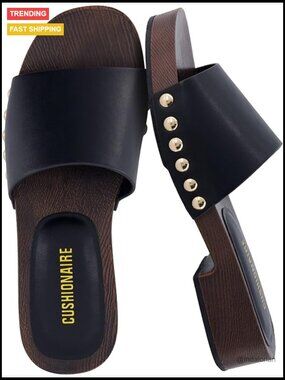 Vegan Suede Slides with Studded Detail, Low Heeled Dress Sandals